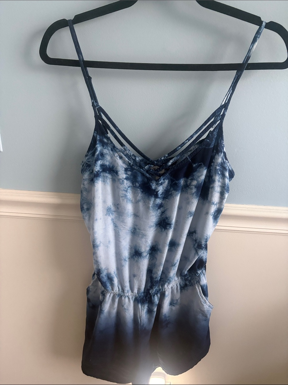 Arizona Jean Company Navy & White Tie-Dye Spaghetti Strap Romper
